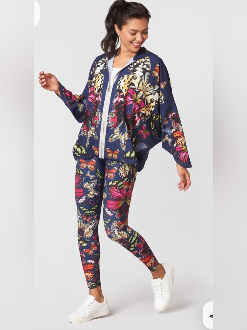 Terez Navy Floral & Butterfly Print - Women's Pants and Jacket combo